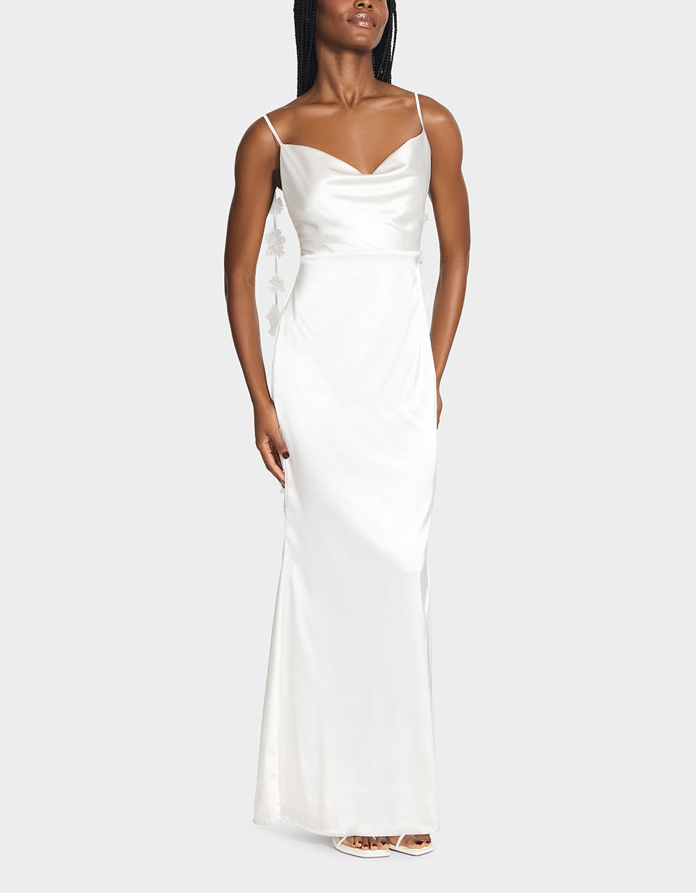 long white silk dress Laura Halter Satin Gown / | MESHKI tie events White Modest Silky Satin Evening