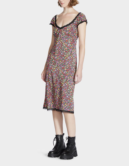 MALIBU MIDI DRESS BLACK DITSY FLORAL - APPAREL - Betsey Johnson