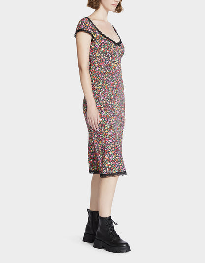 MALIBU MIDI DRESS BLACK DITSY FLORAL - APPAREL - Betsey Johnson