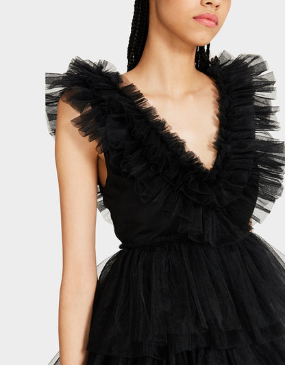 BETSEYS TIERED TULLE DRESS BLACK - APPAREL - Betsey Johnson