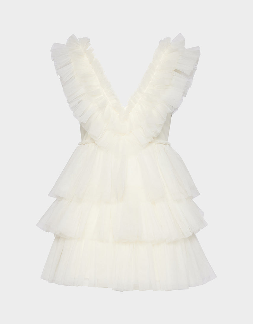 BETSEYS TIERED TULLE DRESS CREAM - APPAREL - Betsey Johnson