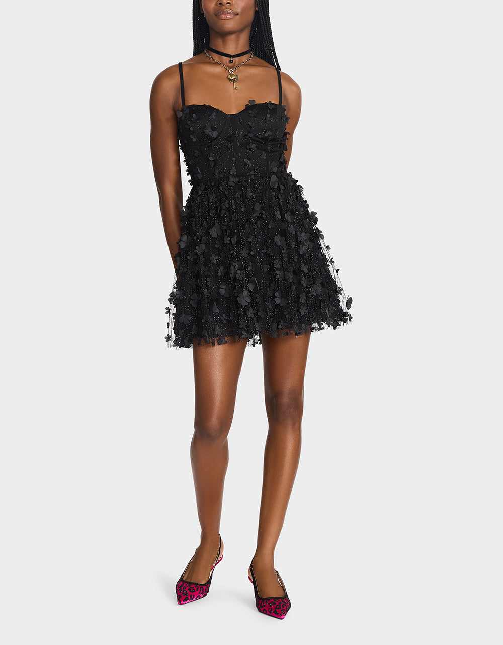 MIDNIGHT BLOOM DRESS BLACK Butterfly Mesh Corset Bustier Mini Women's Dress – Betsey Johnson