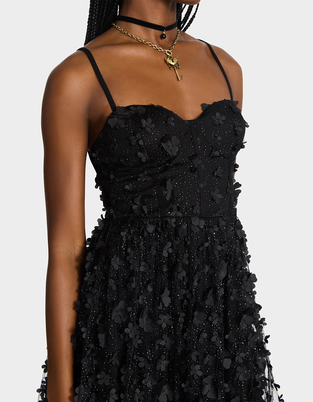 MIDNIGHT BLOOM DRESS BLACK Butterfly Mesh Corset Bustier Mini Women's Dress – Betsey Johnson