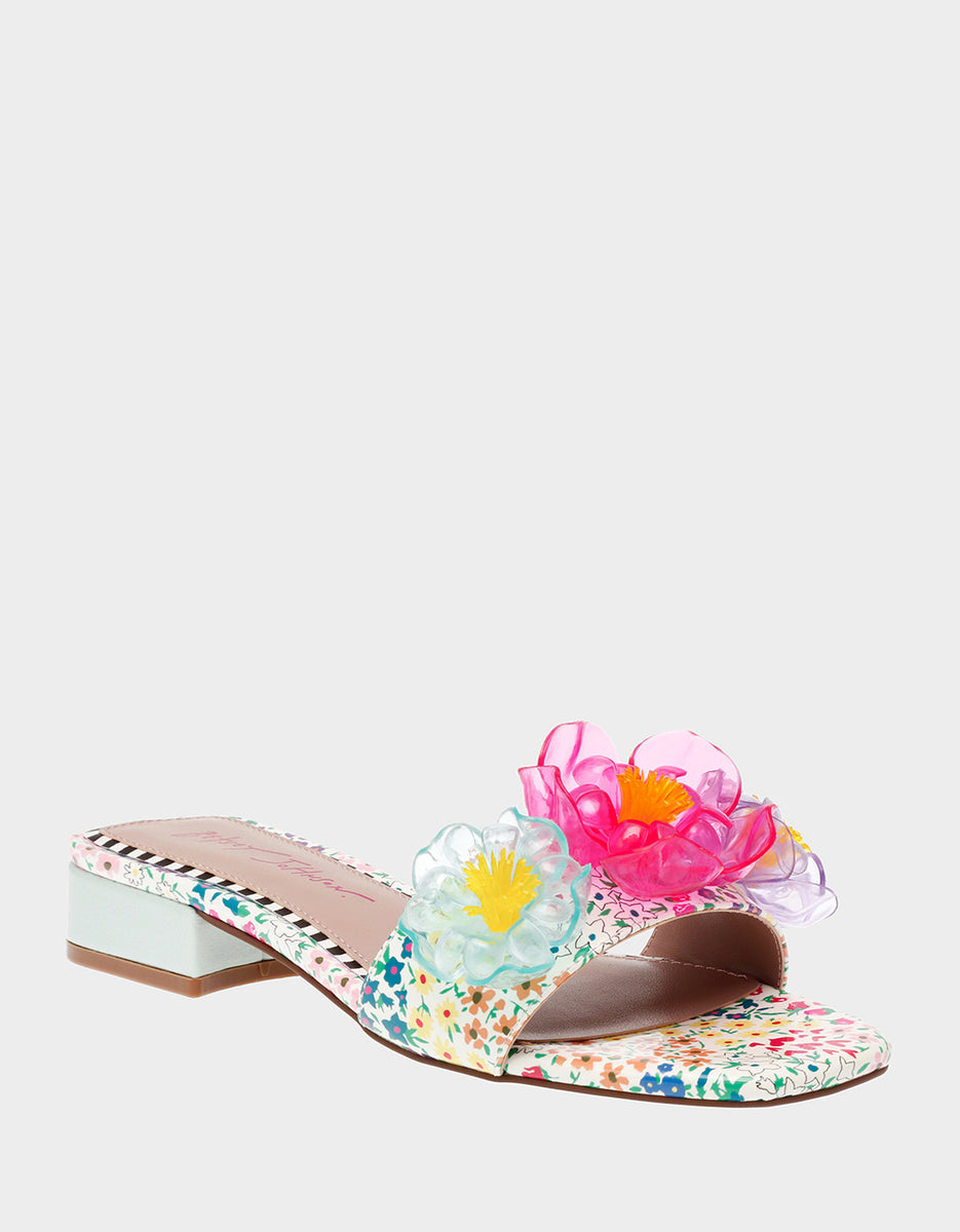 BRICE WHITE MULTI Floral Slide Sandal | Women's Sandals – Betsey Johnson