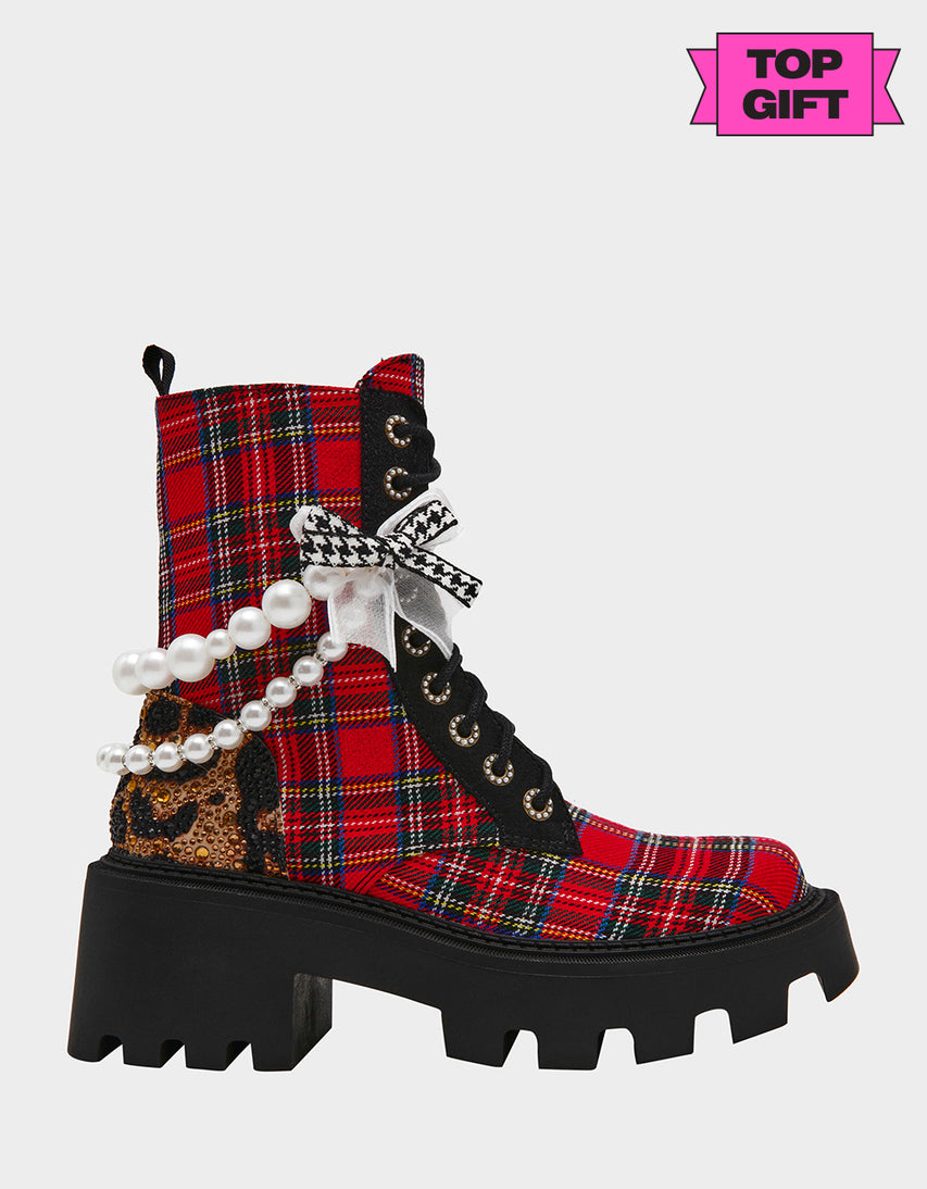 HARIETT RED PLAID - SHOES - Betsey Johnson
