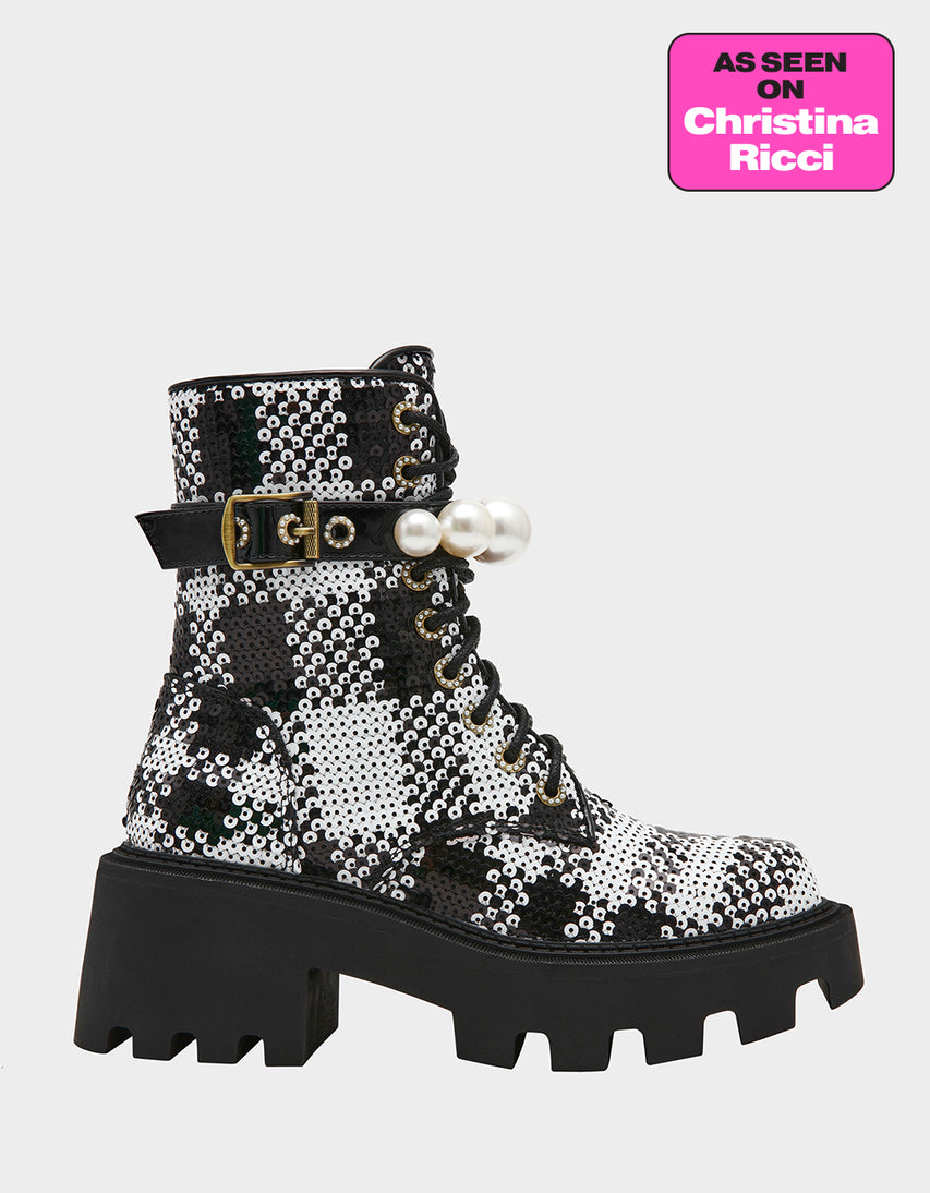 JONNIE BLACK WHITE PLAID - SHOES - Betsey Johnson