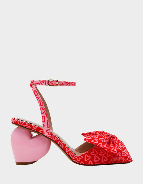 KENDAL RED MULTI Women's Bow Shoes with Heart Shaped Heel – Betsey