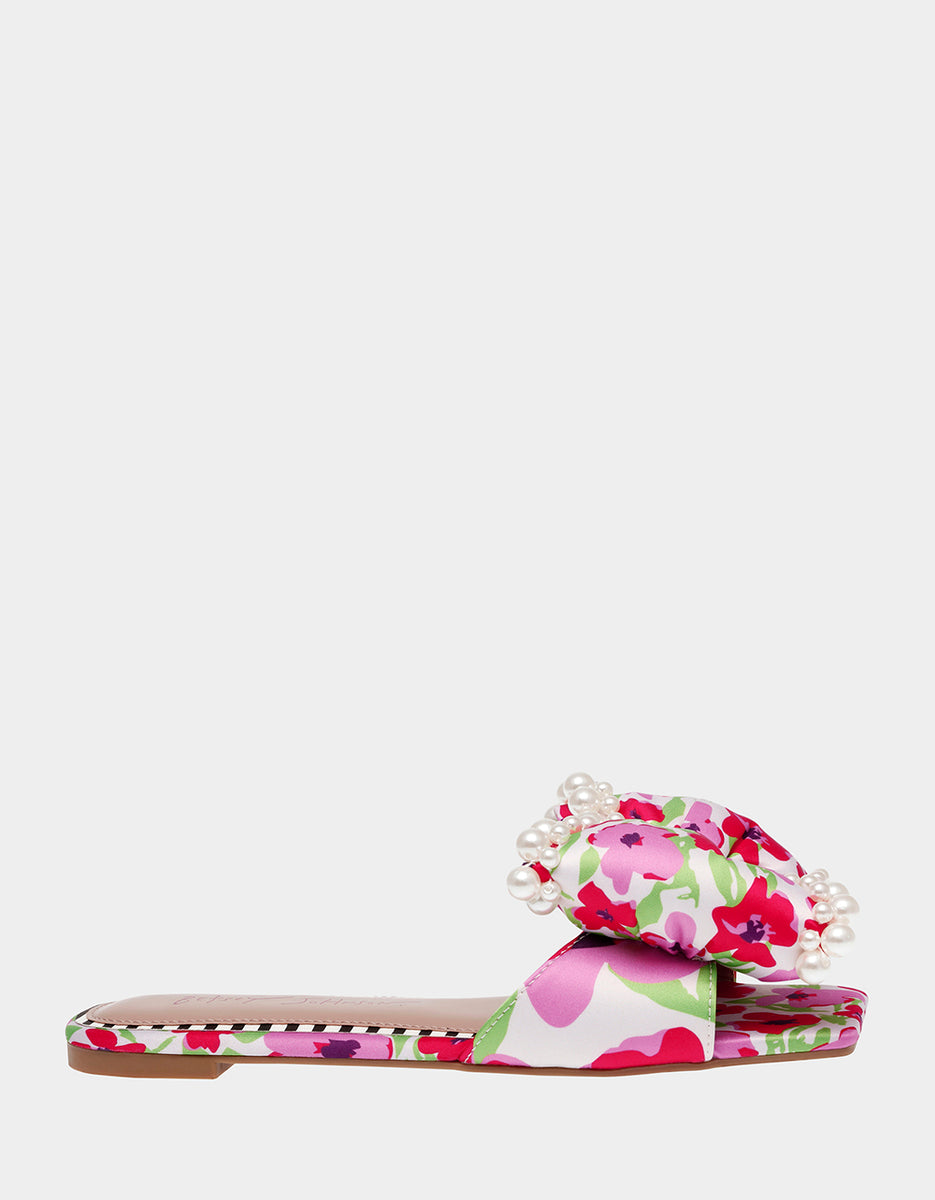 LIAH WHITE MULTI Flat Slip-On Sandal | Women's Sandals – Betsey Johnson