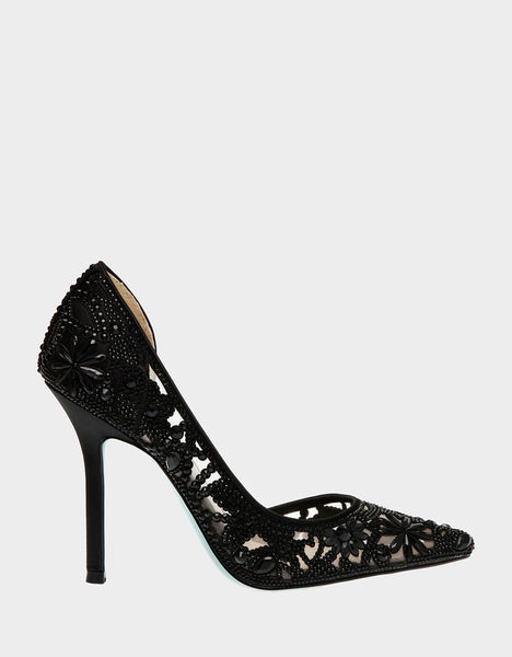 CHIC BLACK Embellished Stone Heel | Women's Heels – Betsey Johnson