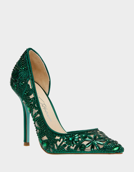 Unique Snake Embellished High Heel Satin Pumps - Emerald Green – Luxedress