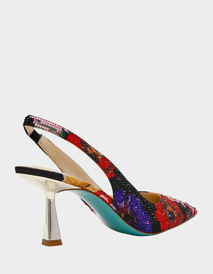 CLARK HEELS BLACK FLOWER MULTI - SHOES - Betsey Johnson