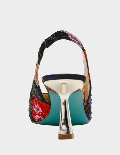 CLARK HEELS BLACK FLOWER MULTI - SHOES - Betsey Johnson