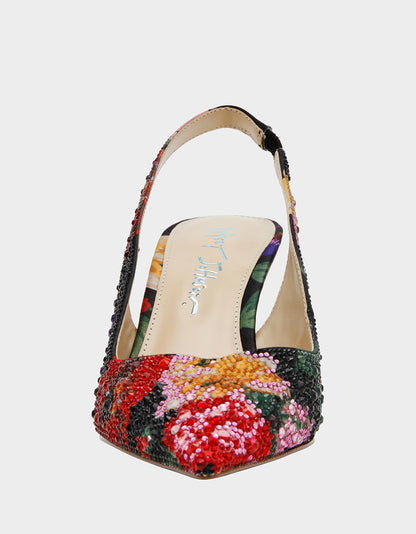 CLARK HEELS BLACK FLOWER MULTI - SHOES - Betsey Johnson