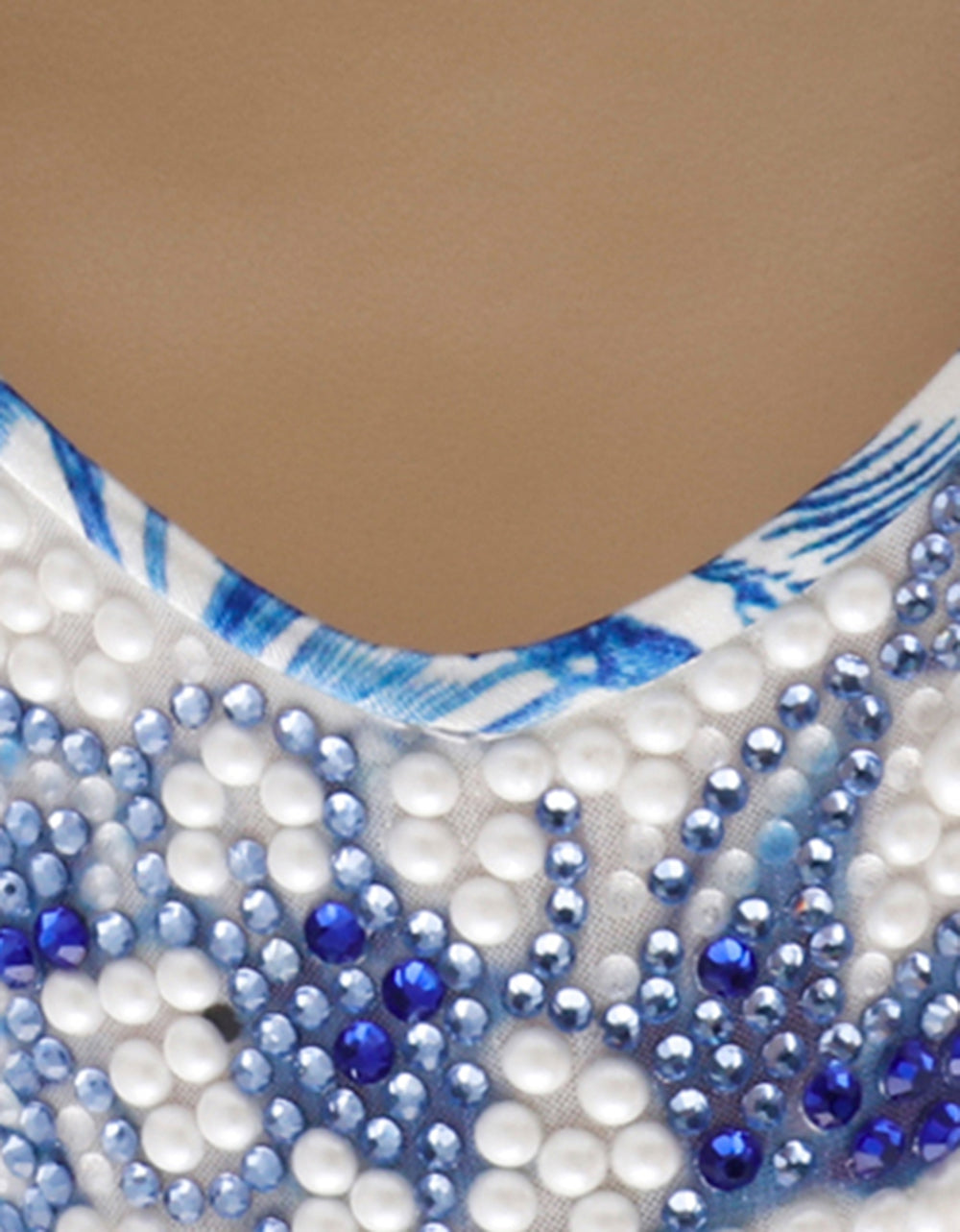 CLARK HEELS WHITE/BLUE FLORAL Women's Sling-Back Mesh Rhinestone