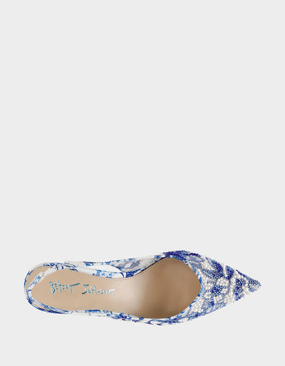CLARK HEELS WHITE/BLUE FLORAL - SHOES - Betsey Johnson
