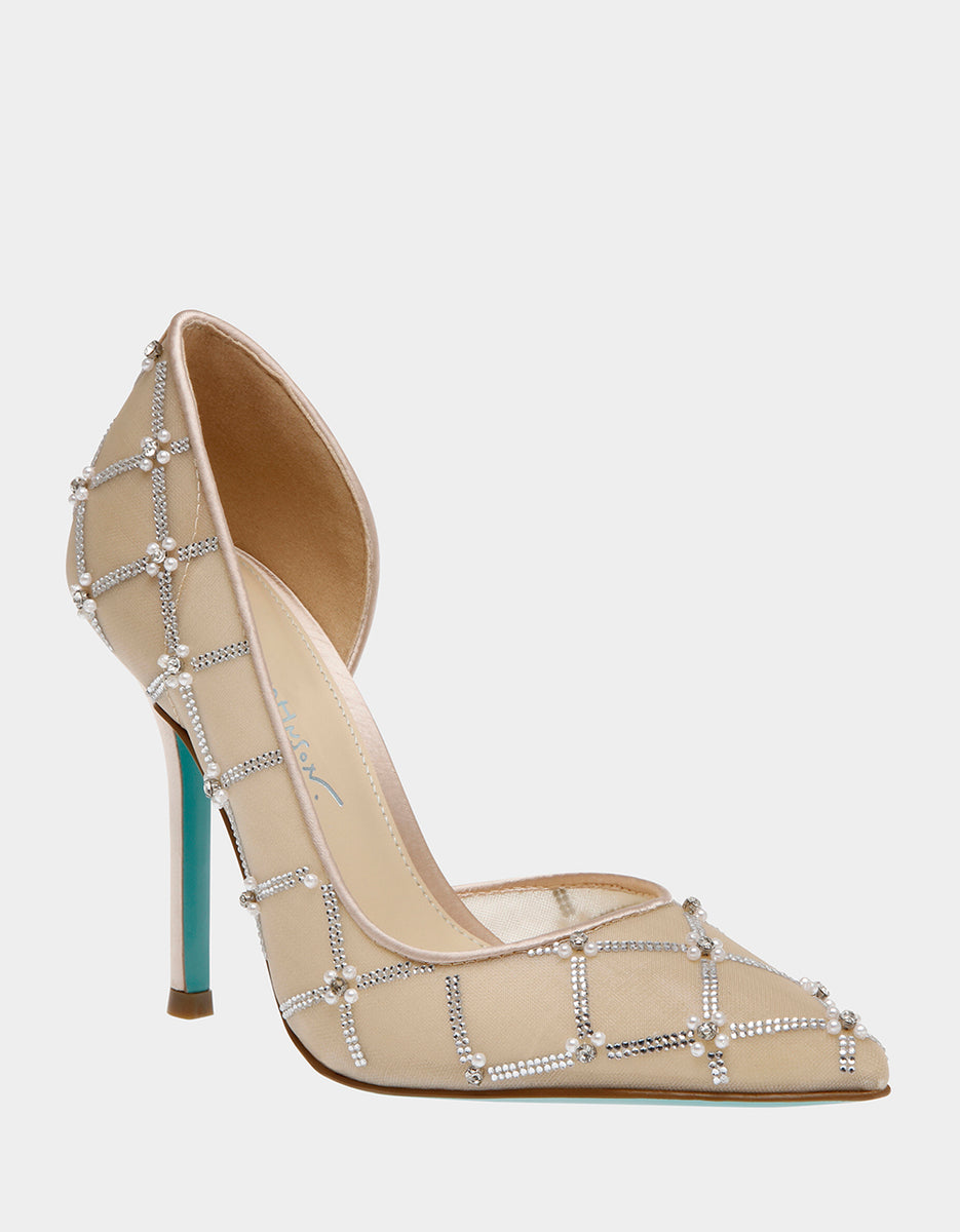 CRUZE NUDE Pointed Toe Mesh Heel Women's Heels Betsey Johnson
