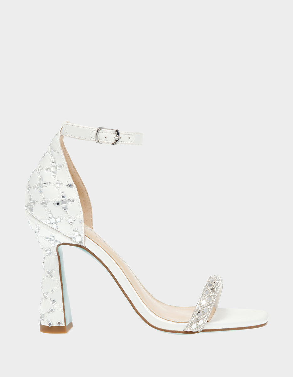 DEAN IVORY Rhinestone Heels White Heels Betsey Johnson