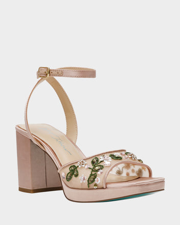KIRRA NUDE Platform Strappy Square-Toe Block Heel | Women's Heels