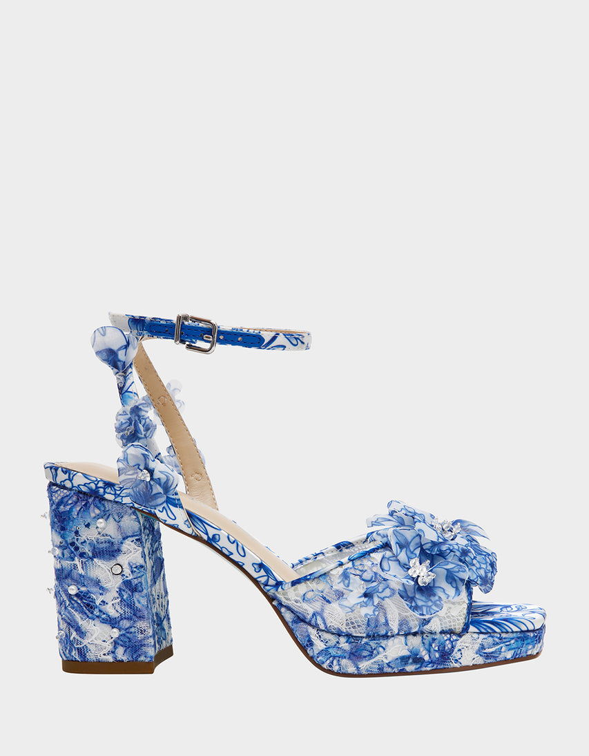 MARTA WHITE/BLUE FLORAL - SHOES - Betsey Johnson