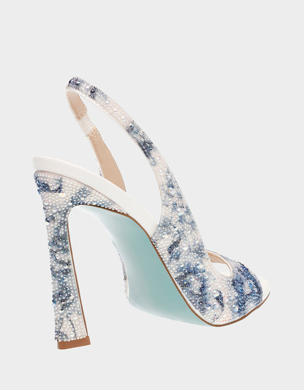 Blue floral shoes heels Clearance