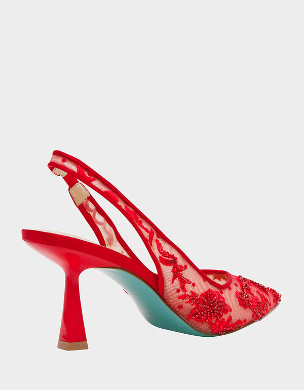 NIKKI RED Pointed Toe Slingback Heel Women s Heels Betsey Johnson