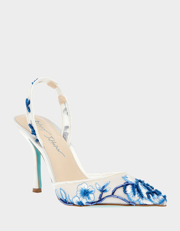 PATCH BLUE FLORAL Pointed Toe Heel Women s Heels Betsey Johnson patch-blue-floral-pointed-toe-heel-women-s-heels-betsey-johnson
