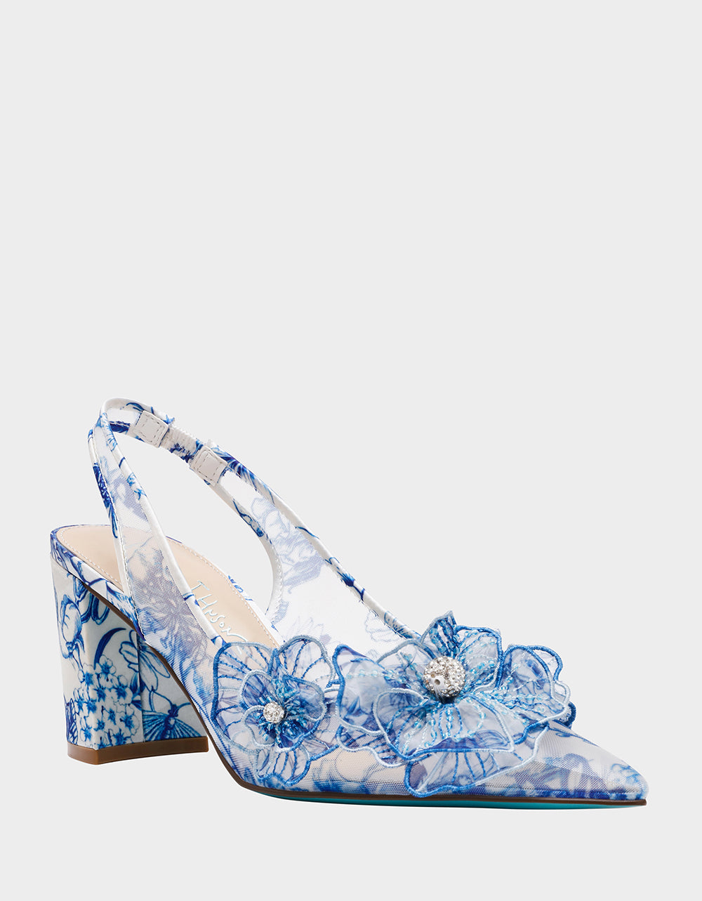blue floral dress shoes Bella Belle Women's Blue Wedding / Bridal Shoes - Block Heel - Floral