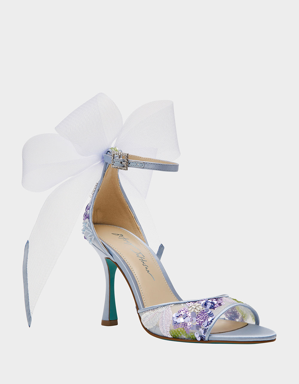 SHAWN Light Blue Multi Embellished Mesh Bow Women's Heel – Betsey Johnson
