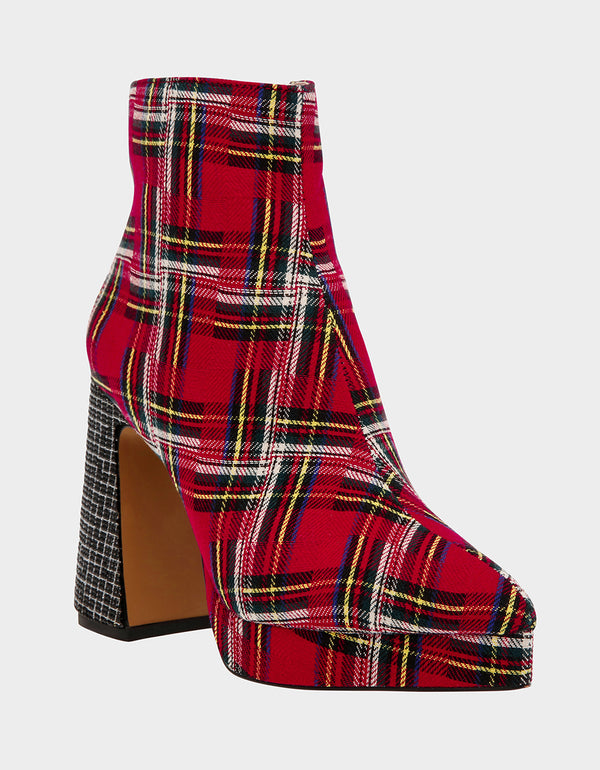 Red plaid ankle boots Clearance