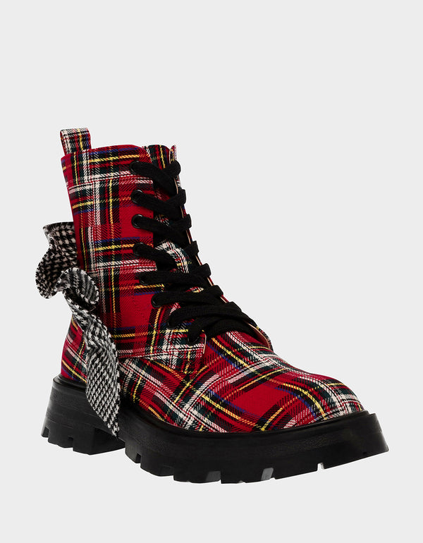 Red plaid combat boots Clearance