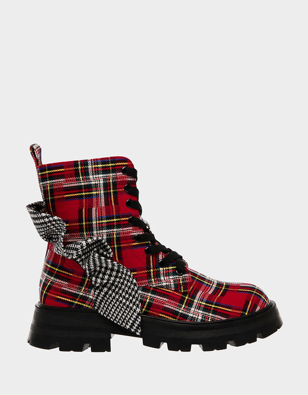 Red and black plaid womens boots Clearance