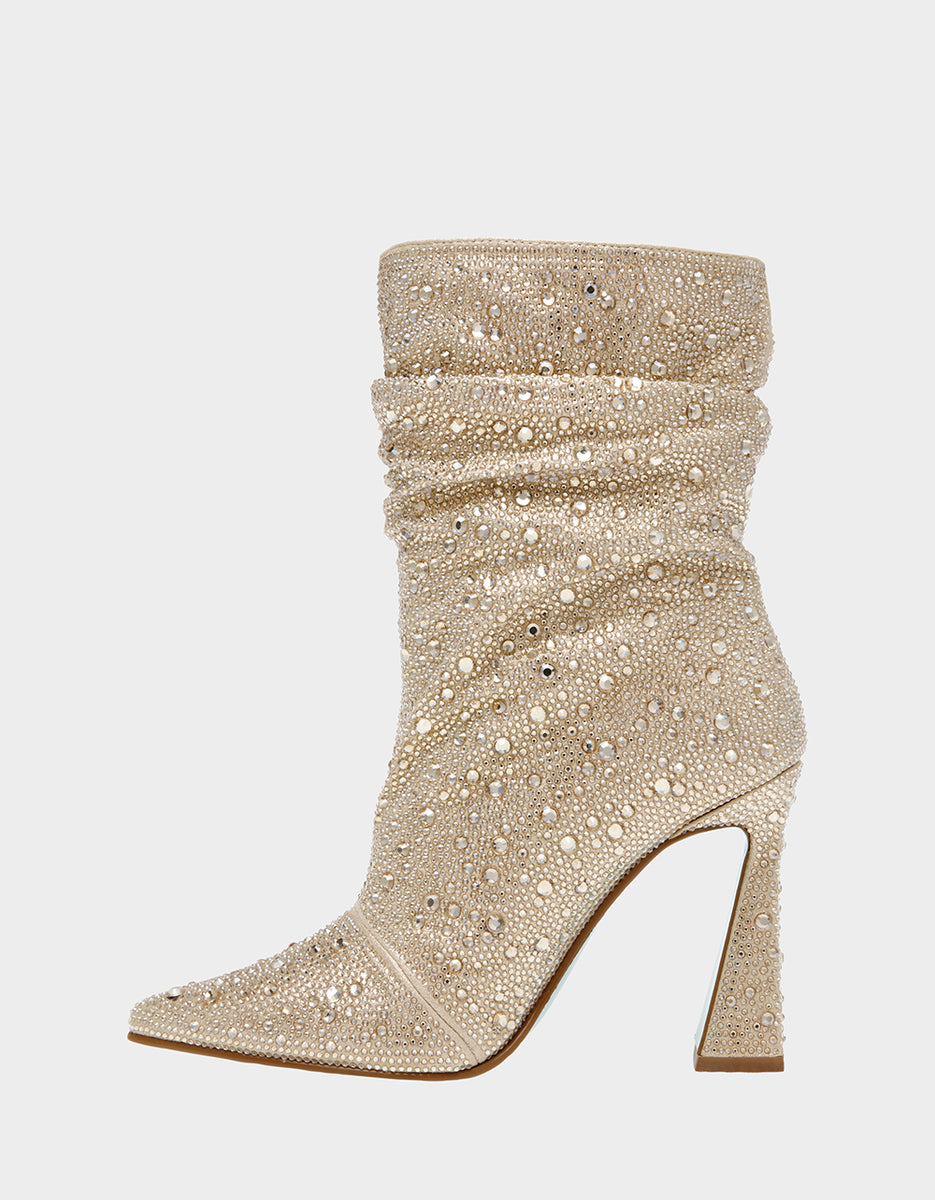 MAC GOLD Rhinestone Slouched Booties | Women's Booties – Betsey Johnson