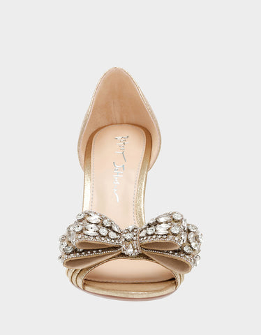 LANDN GOLD Embellished Heel With Bow Betsey Johnson