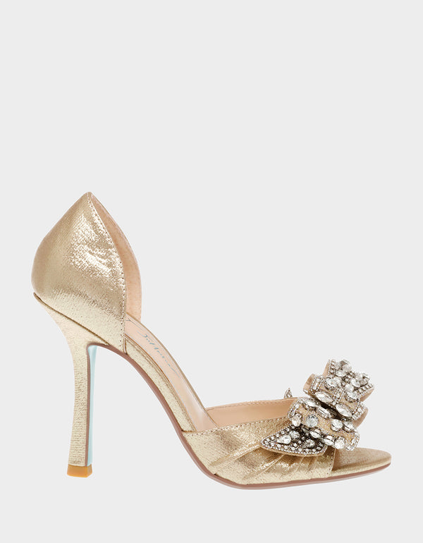 AZALEA WANG Metallic Bead Embellished Strappy Platform Chunky Heel Sandal  In Gold | Heels, Fancy heels, Chunky heels sandals