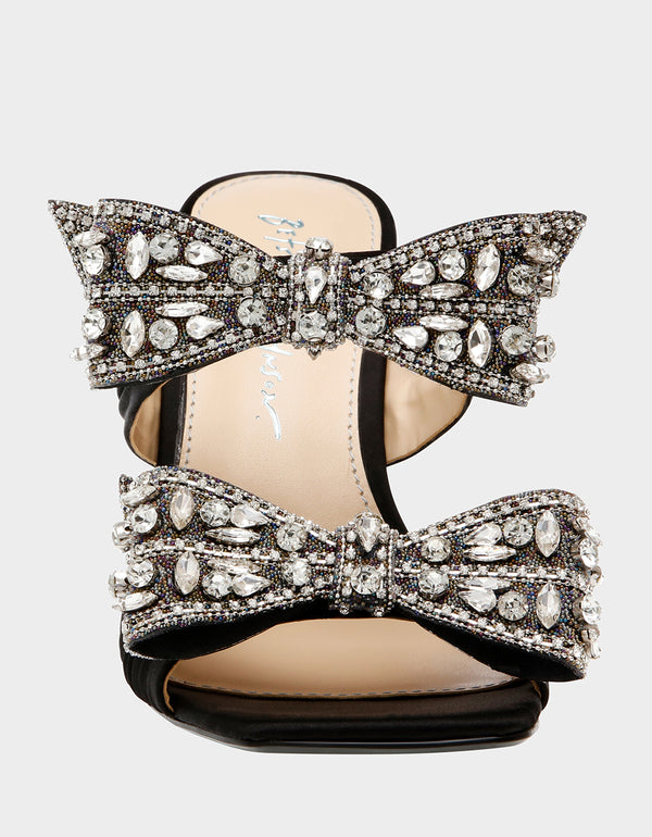 KATE SPADE Sz 7 Black & Silver Glitter Strappy Bow Open Toe Heels Shoes |  eBay