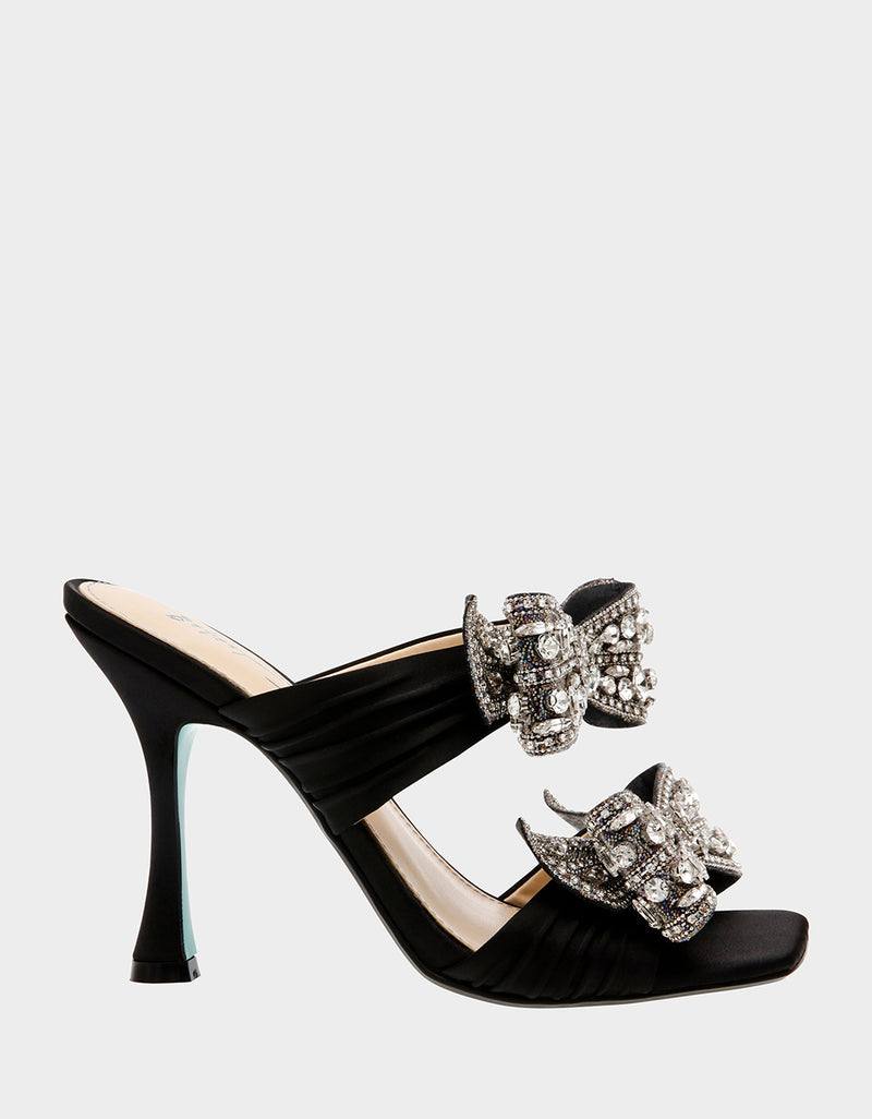 MIDGE BLACK Rhinestone Bow Heels Betsey Johnson