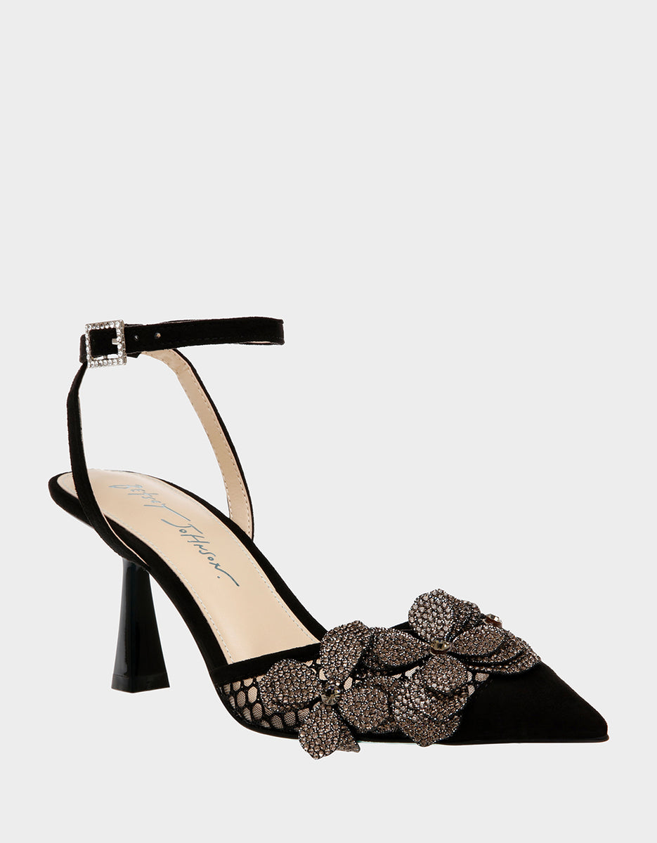 SOFYA BLACK Floral Heels | Women's Heels – Betsey Johnson