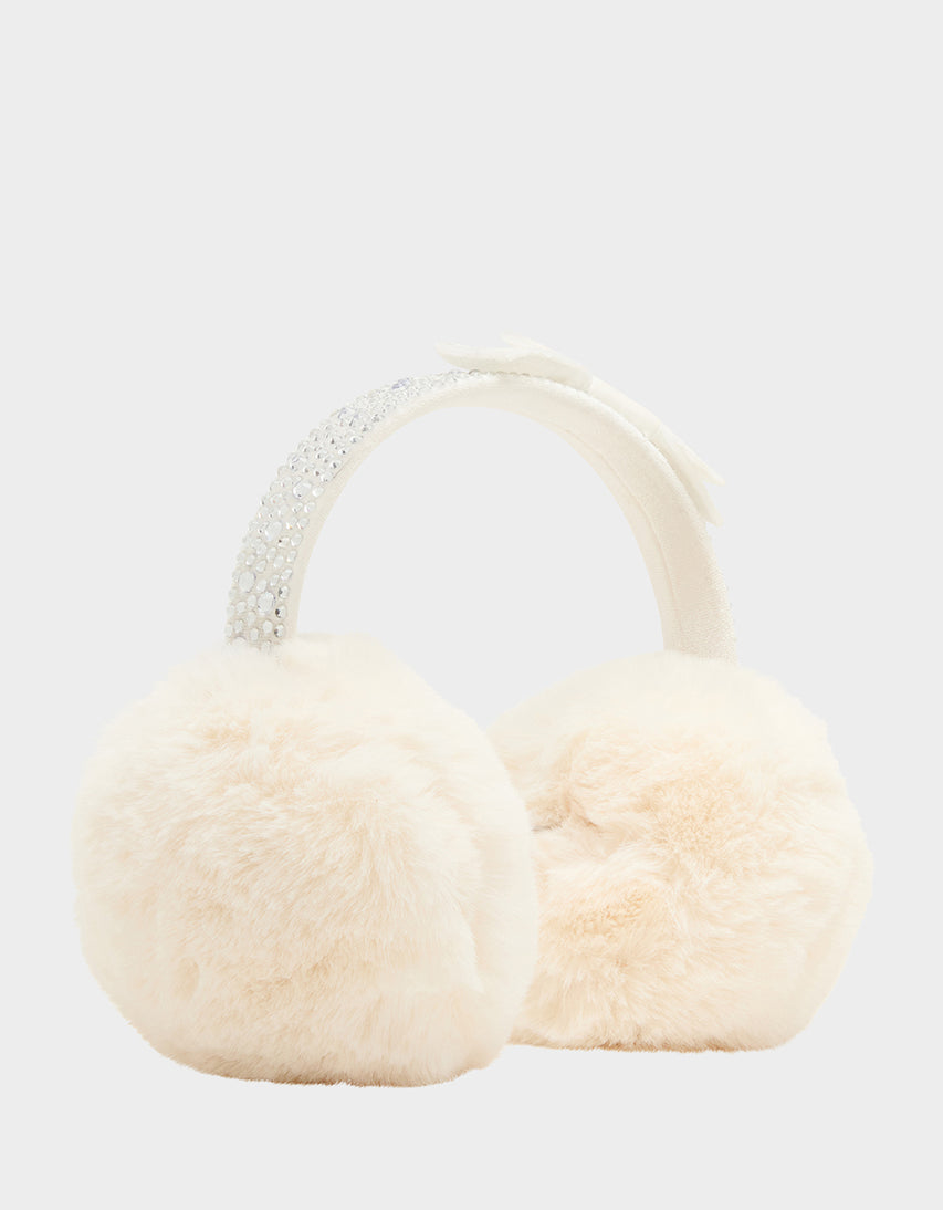VELVET BOW EARMUFF WITH RHINESTONES IVORY