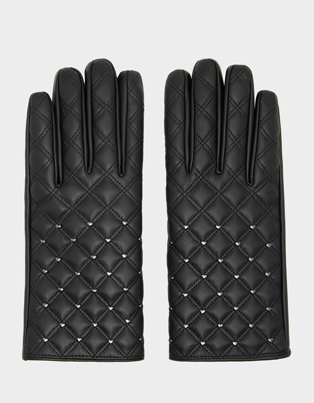 QUILTED GLOVE WITH HEART STUDS BLACK - ACCESSORIES - Betsey Johnson