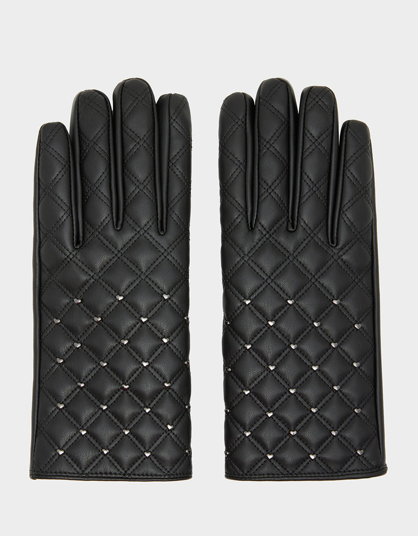 QUILTED GLOVE WITH HEART STUDS BLACK - ACCESSORIES - Betsey Johnson