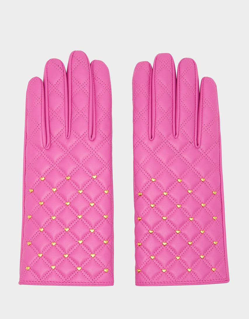 QUILTED GLOVE WITH HEART STUDS FUCHSIA - ACCESSORIES - Betsey Johnson