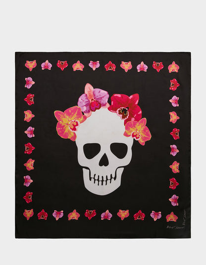 FLORAL SKULL SQUARE 35" X 35" SCARF BLACK - ACCESSORIES - Betsey Johnson