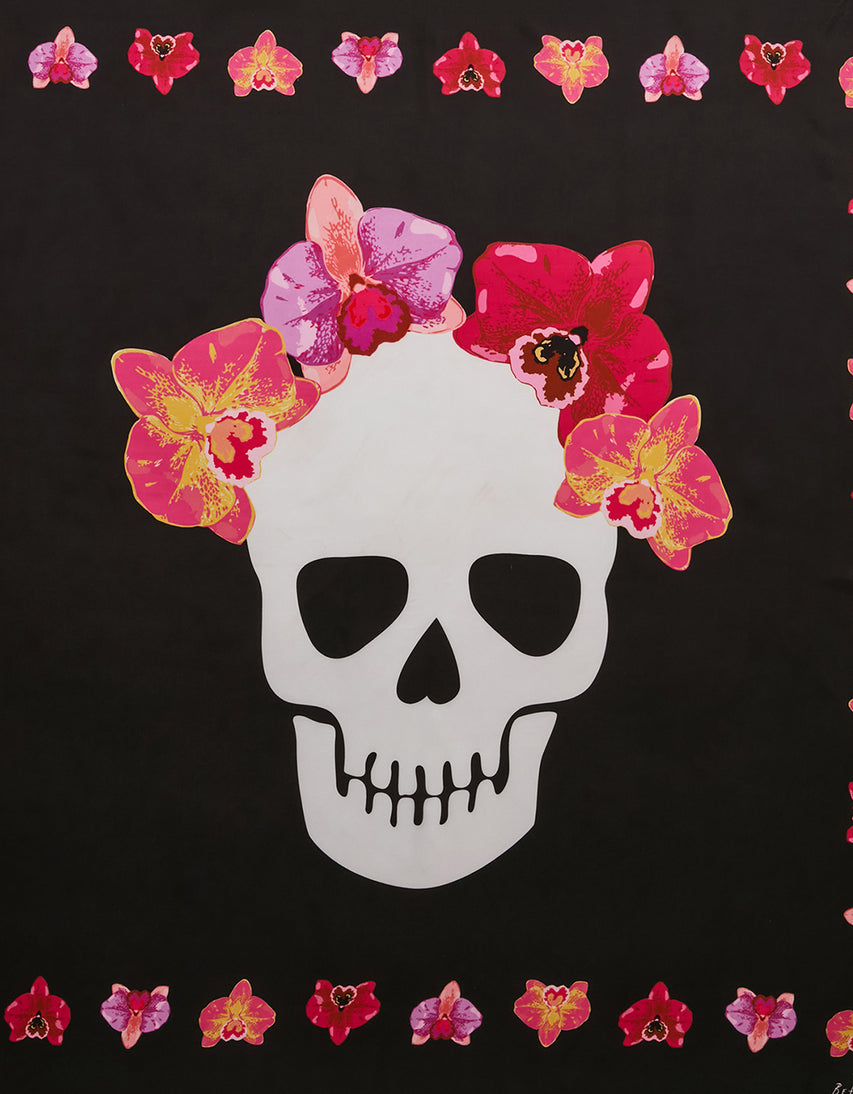FLORAL SKULL SQUARE 35" X 35" SCARF BLACK - ACCESSORIES - Betsey Johnson
