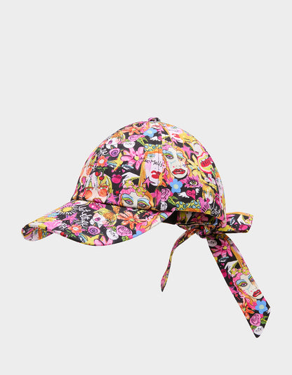 PRINTED BASEBALL HAT WITH BOW TIE BLACK MULTI - ACCESSORIES - Betsey Johnson