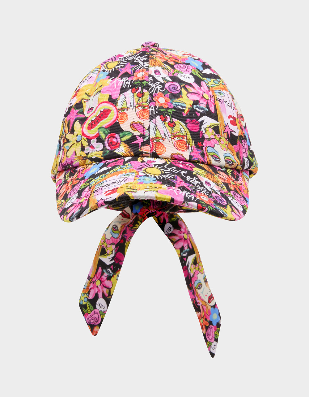 PRINTED BASEBALL HAT WITH BOW TIE BLACK MULTI - ACCESSORIES - Betsey Johnson