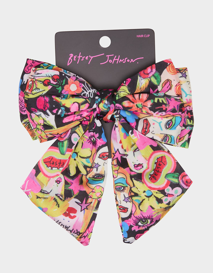 OVERSIZED BOW CLIP BLACK MULTI - ACCESSORIES - Betsey Johnson