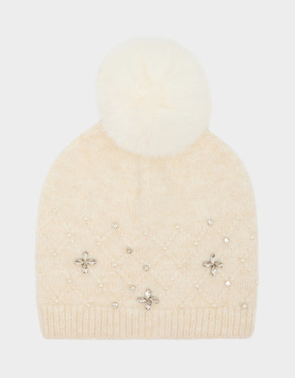 POM BEANIE & FRINGE SCARF BOX IVORY