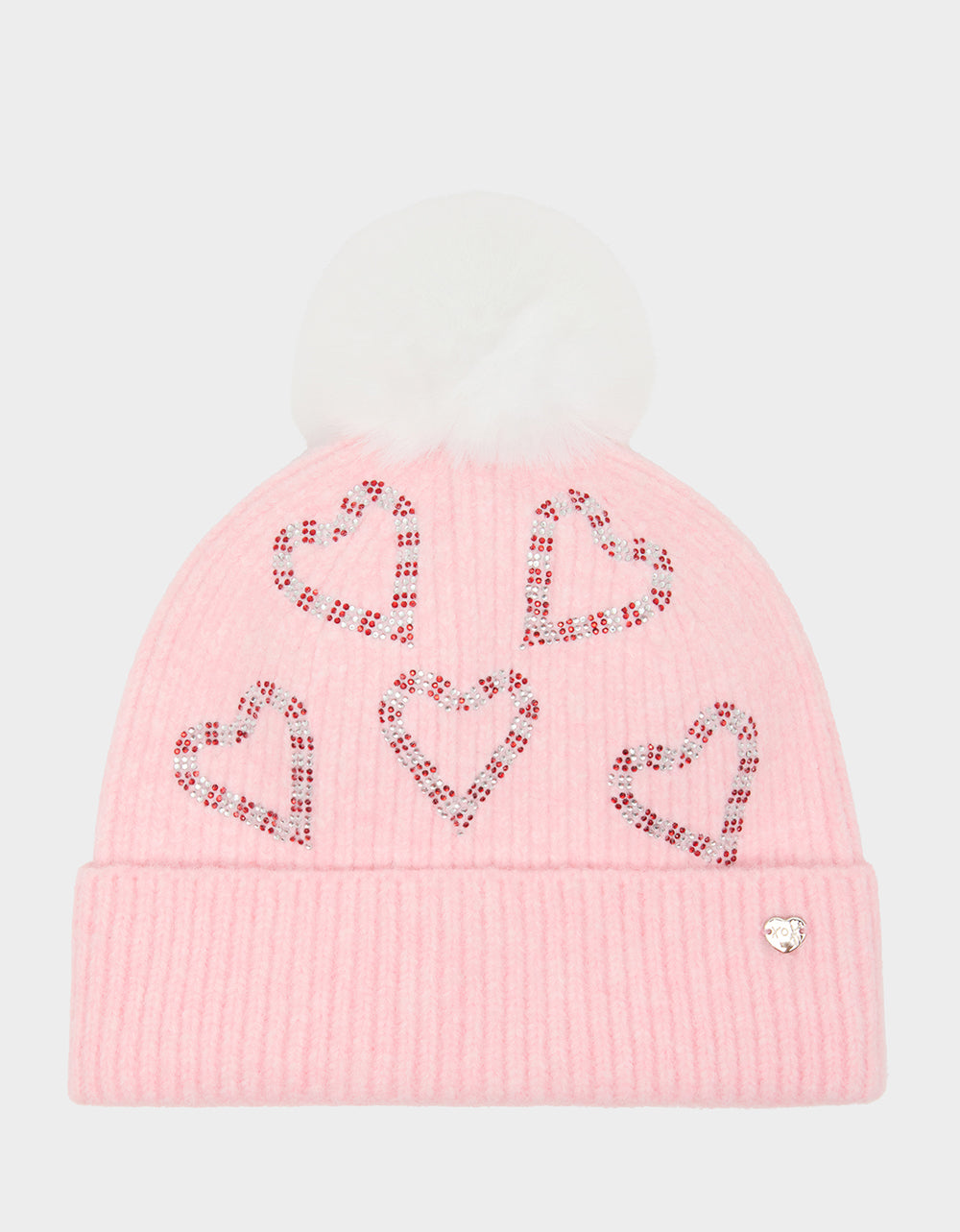 BEANIE WITH CANDY CANE HEARTS PINK - ACCESSORIES - Betsey Johnson