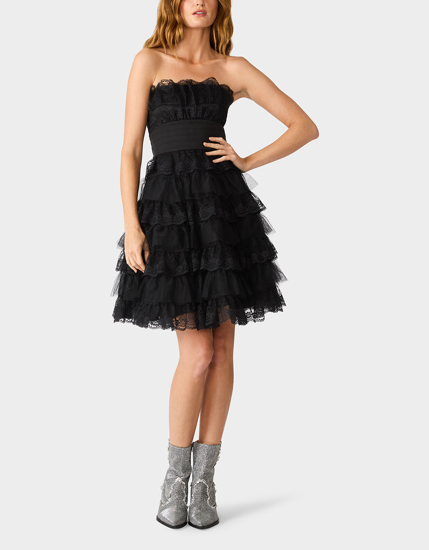ARCHIVE LACE & TULLE TIER DRESS BLACK - APPAREL - Betsey Johnson