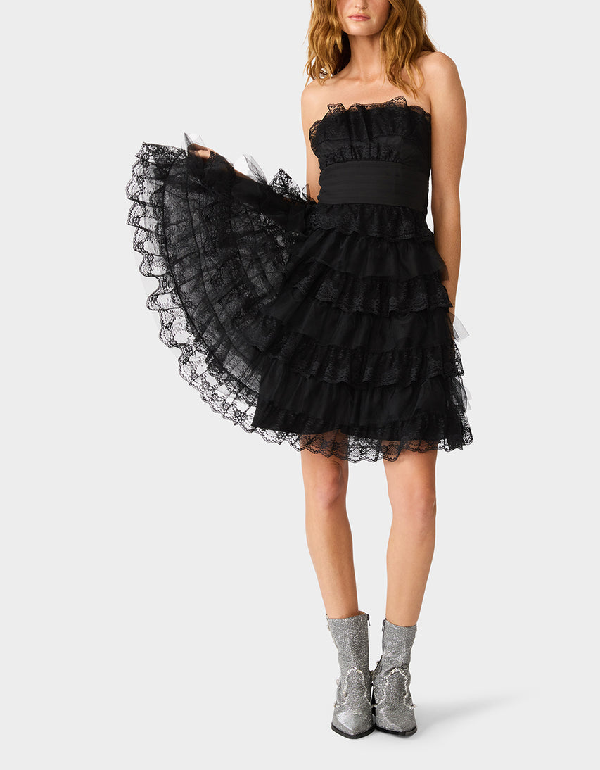 ARCHIVE LACE & TULLE TIER DRESS BLACK - APPAREL - Betsey Johnson